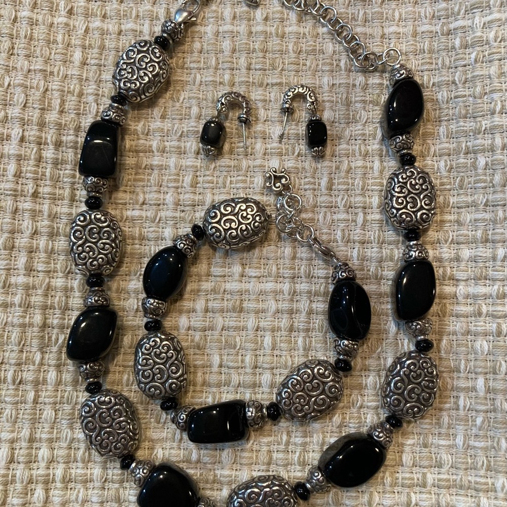 Brighton Silver and Black Necklace Set